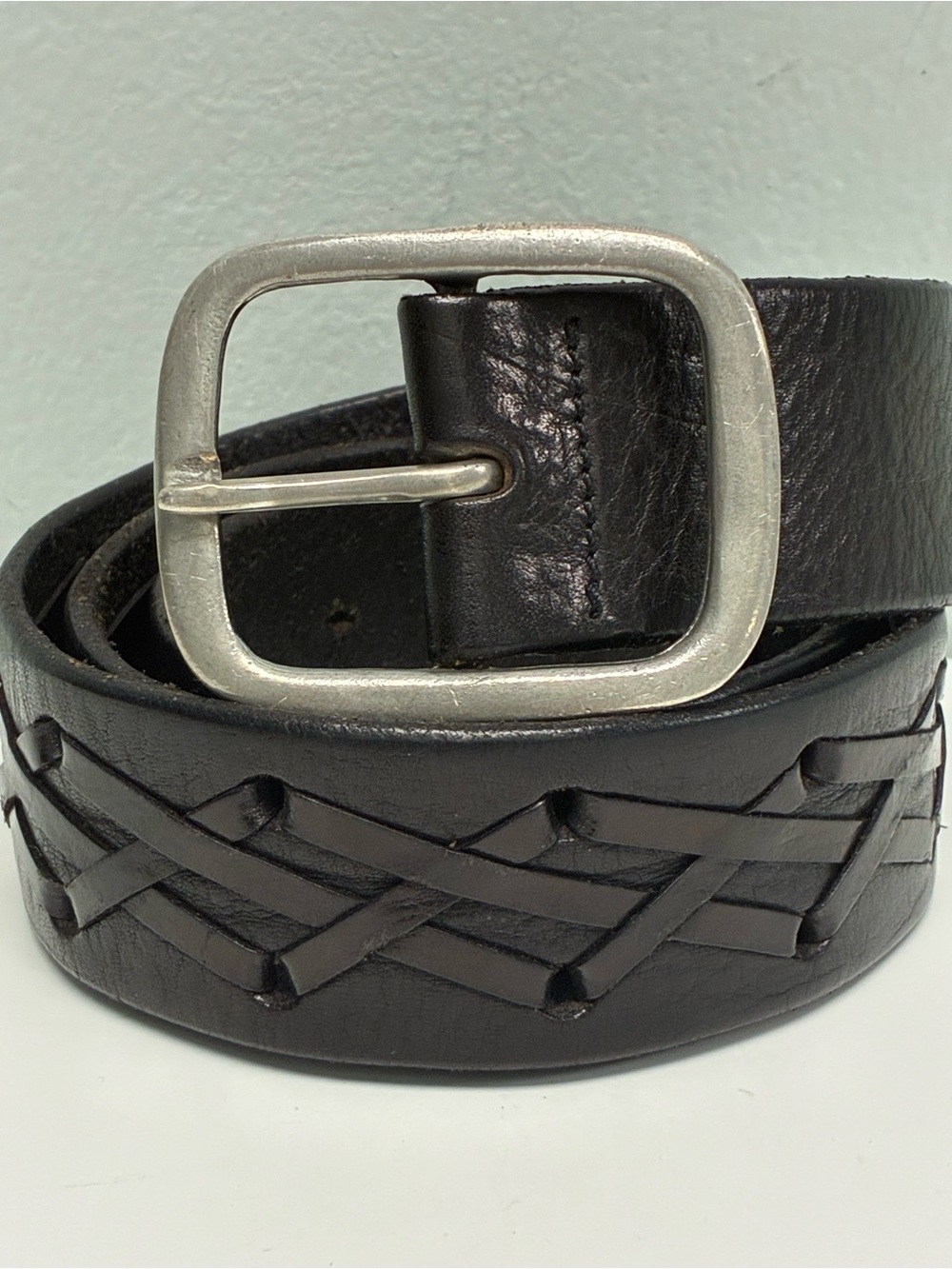 John Varvatos Collection Whipstitched Leather Belt Size 34